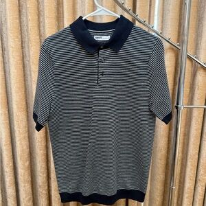 Sonoma Navy and White Micro-Striped Polo